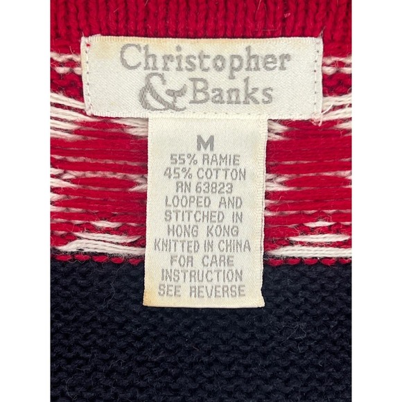 Christopher & Banks Cardigan Size M Vintage Y2K Patriotic Stars Stripes Knit - Picture 5 of 13